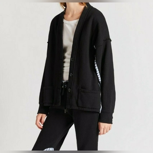 Current Elliott The Recrafted Cardigan Striped Black - Picture 10 of 10